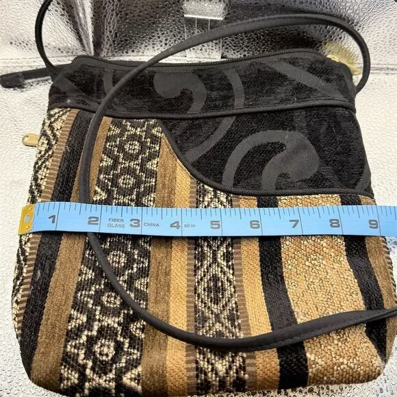 Danny K Women's Striped Shoulder Bag Black & Brown Adjustable Strap - Picture 3 of 8